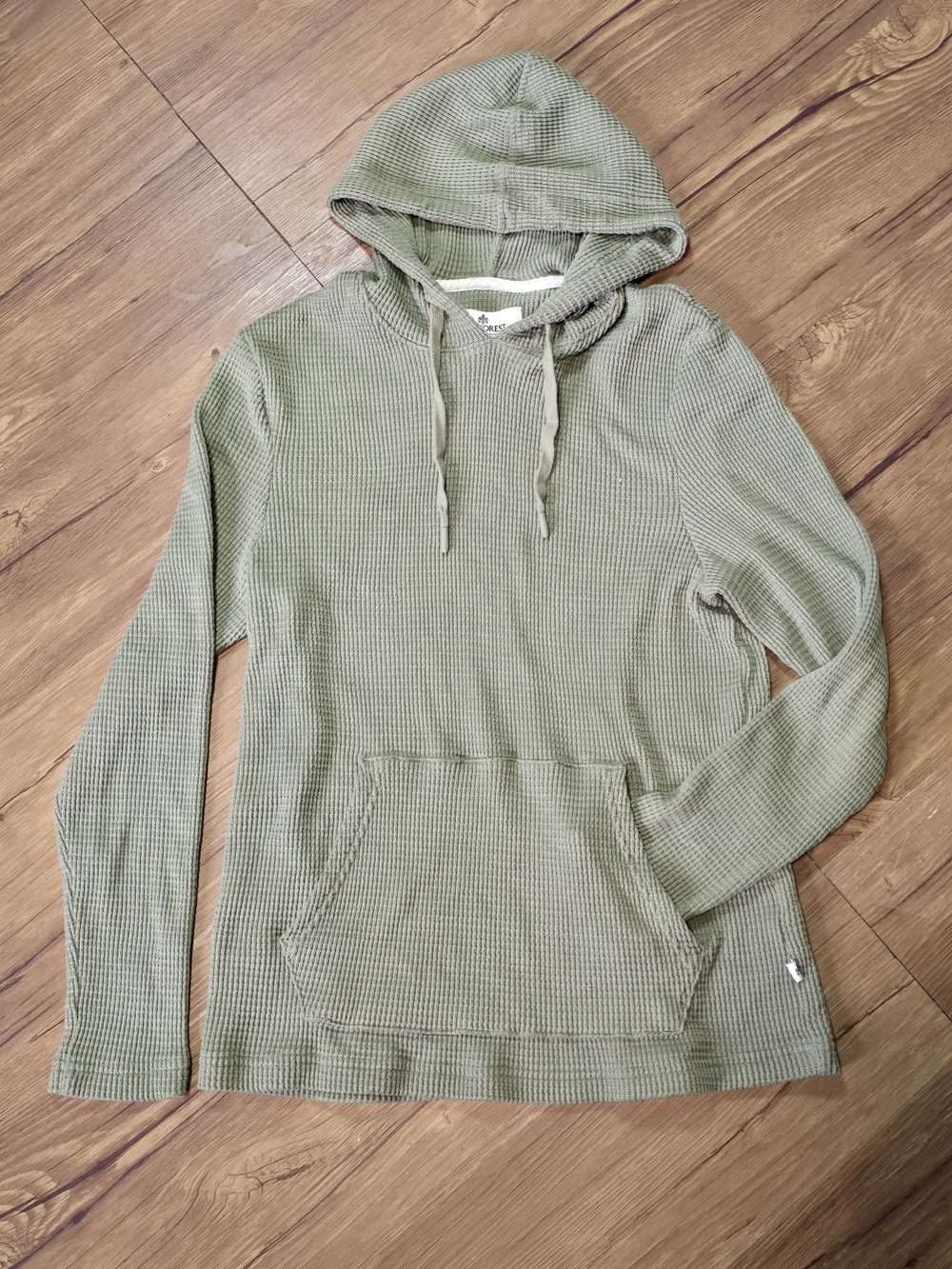 Rainforest Cabin Waffle Knit Textured Hoodie in Sage/Olive Green | Small